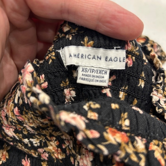 American Eagle Black Floral Romper XS | Smocked Waist Short Summer One Piece - Picture 4 of 7